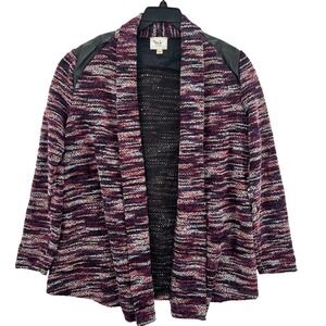 ECI New York Women's‎ Boucle Knit Cardigan Faux Leather Accents Purple Size L